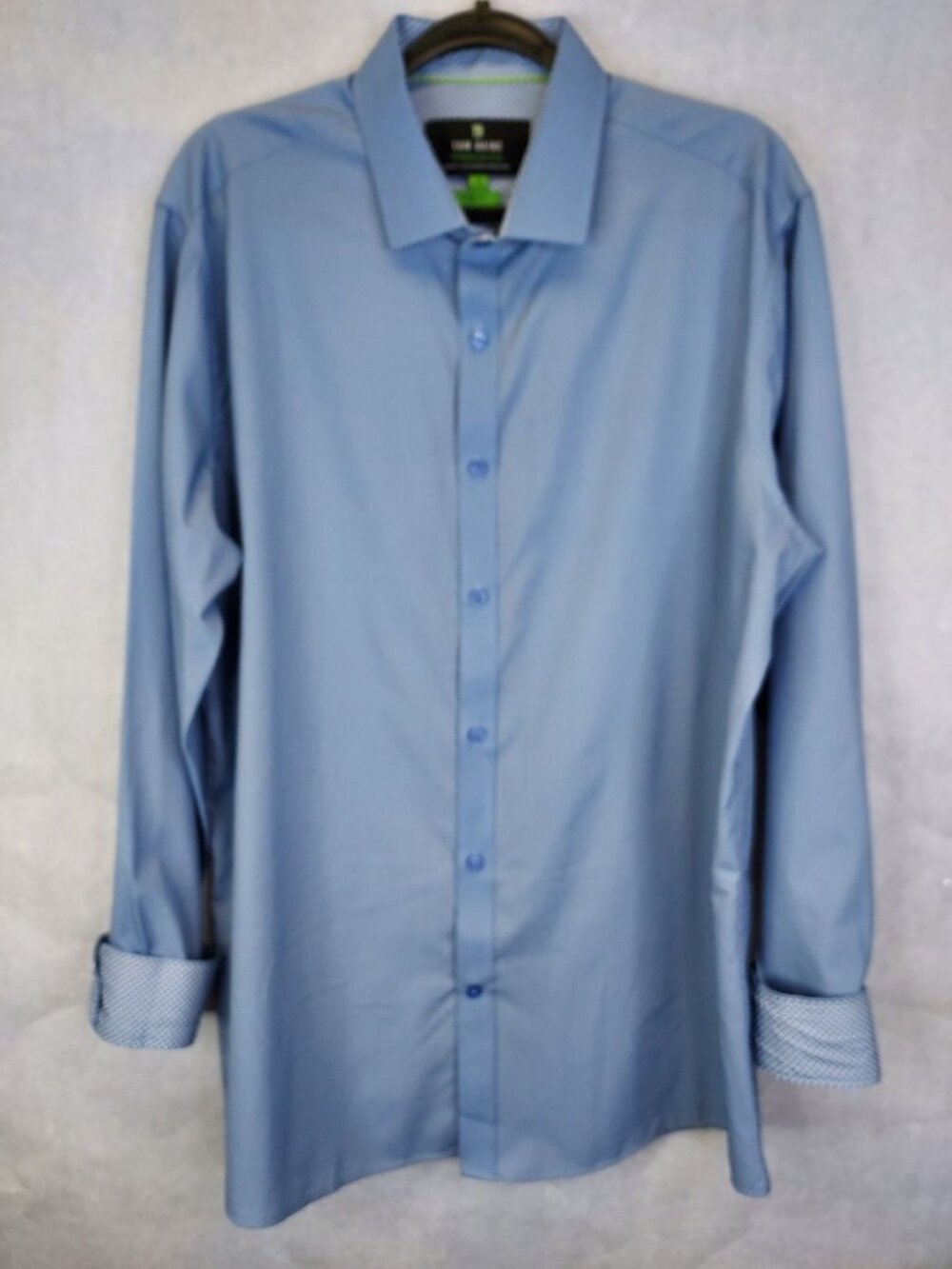 Tom Baine Button Up Shirt Men's 2XL XXL Blue Circle Slim Fit Flip Cuff Stretch